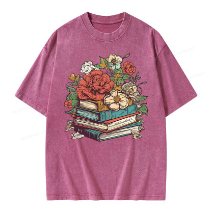 Pagewings Flower Books Unisex Washed T-shirt