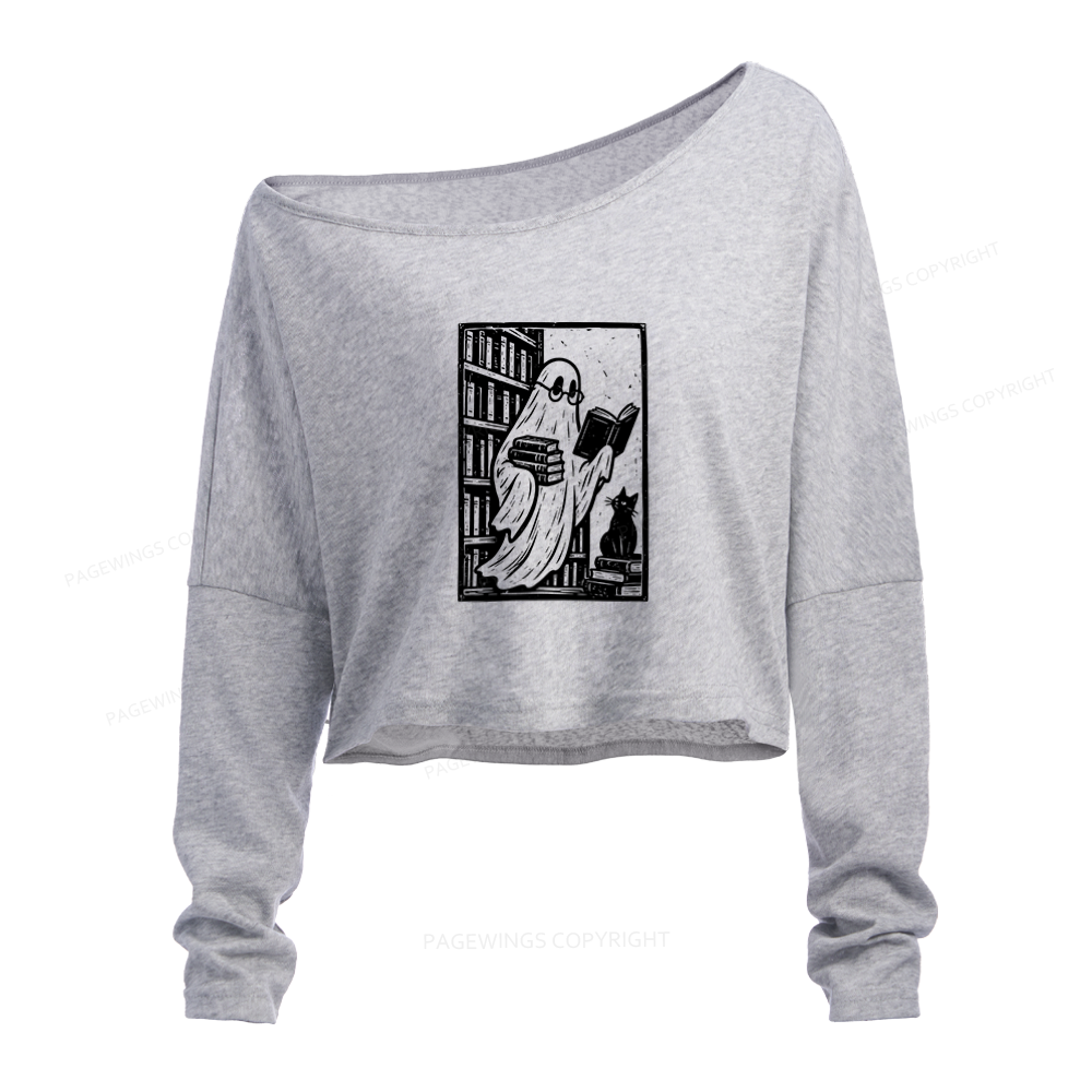 Pagewings Book Lover Halloween Slouchy Long Sleeve Off Shoulder T-shirt