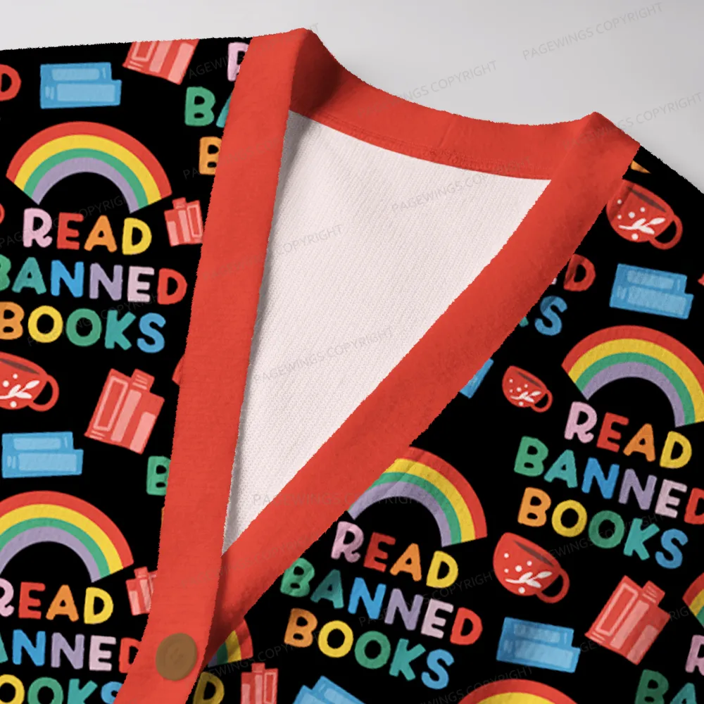 Pagewings Read Banned Books Unisex Ugly Cardigan Sweaters