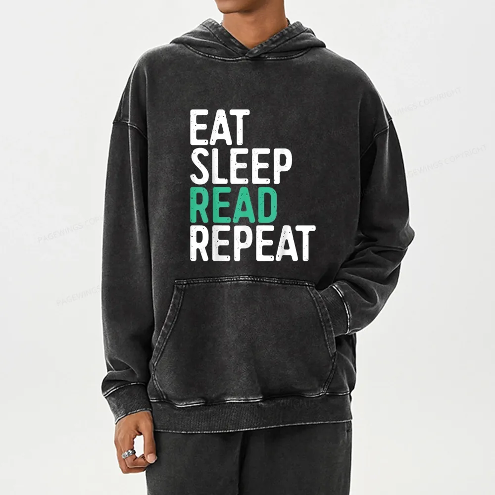 Pagewings Eat Sleep Read Repeat Unisex Washed Hoodie