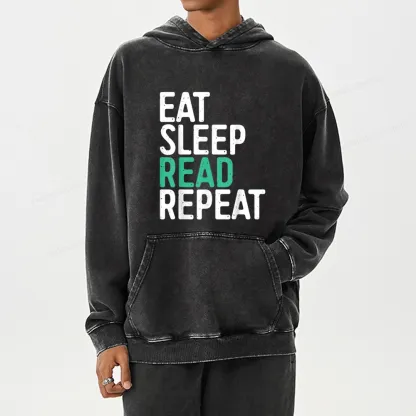 Pagewings Eat Sleep Read Repeat Unisex Washed Hoodie