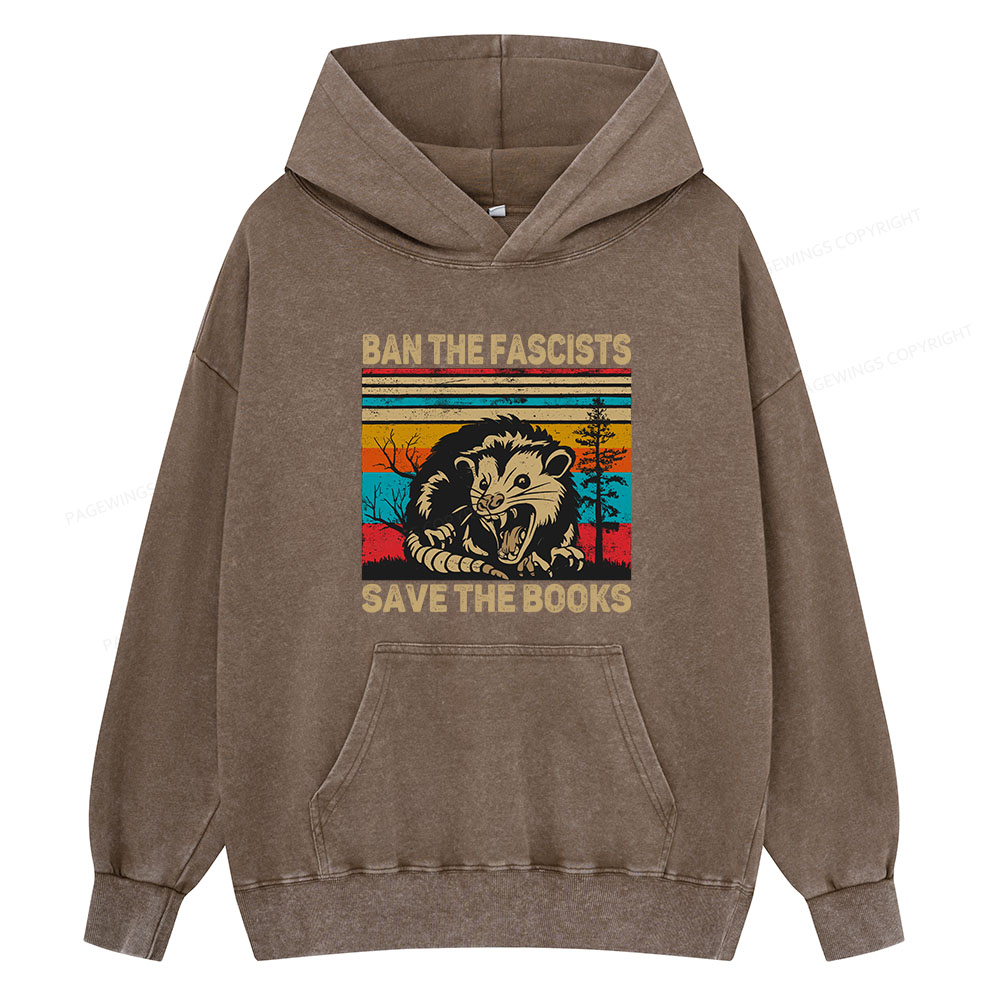 Pagewing Ban The Fascists  Save The Books Unisex Washed Hoodie