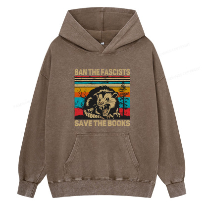 Pagewing Ban The Fascists  Save The Books Unisex Washed Hoodie