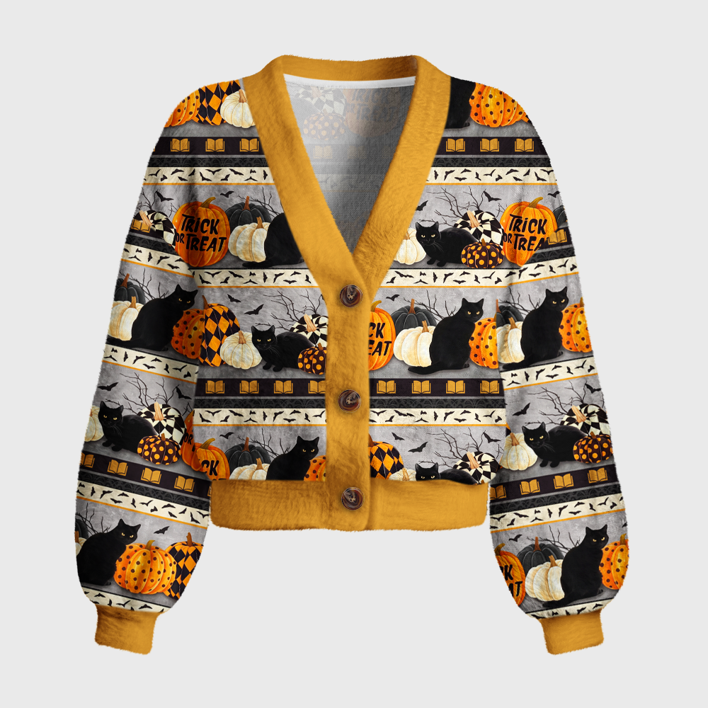 Pagewings Pumpkin cat Women's Cardigan Sweater