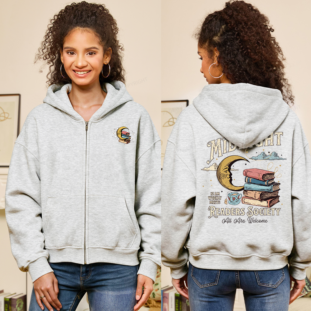 Pagewings Midnight Readers Society Fleece Zip-Up Hoodie