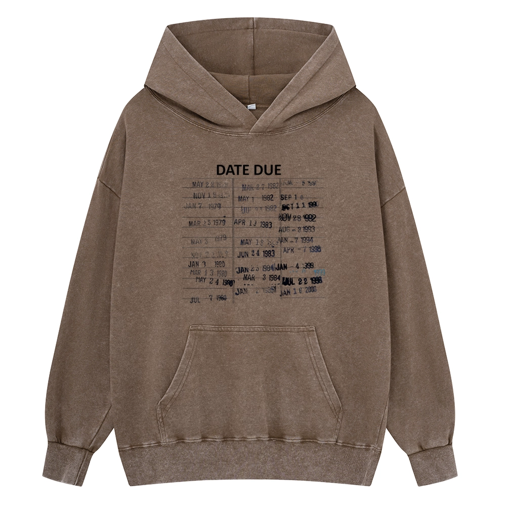 Pagewings Library Card Due Dat Unisex Washed Hoodie