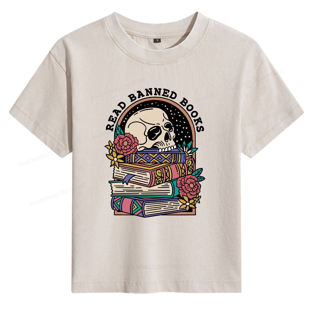 Pagewings Read Banned Book Floral Women's Washed T-shirt
