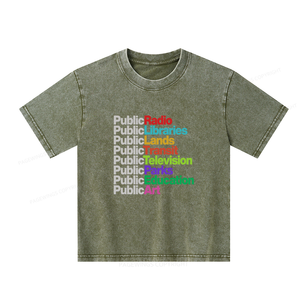 Pagewings Public Libraries Unisex Kids Washed T-shirt
