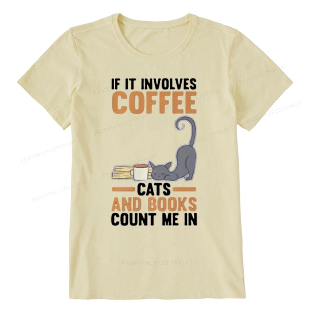 Pagewings Cats Reading Books Coffee T Shirts Unisex Classic T-shirt