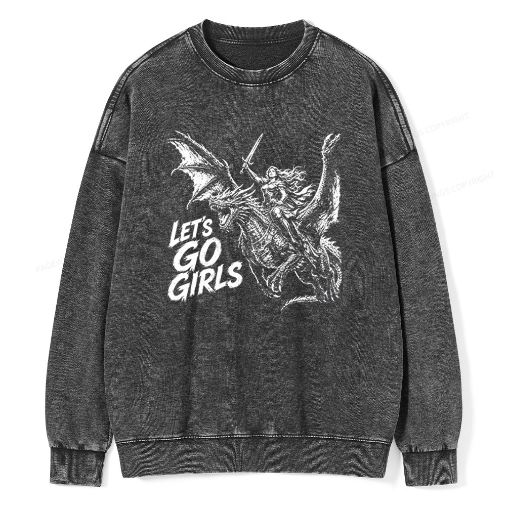 Pagewings Woman Dragon Rider Unisex Washed Sweatshirt