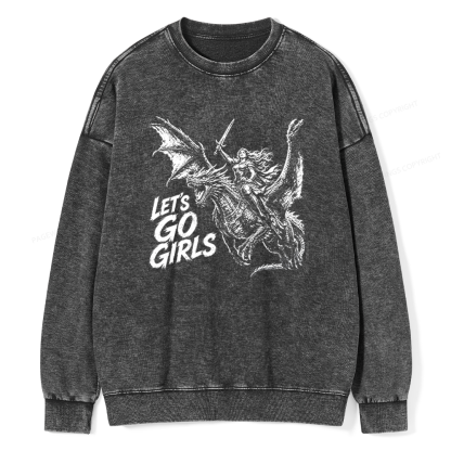 Pagewings Woman Dragon Rider Unisex Washed Sweatshirt