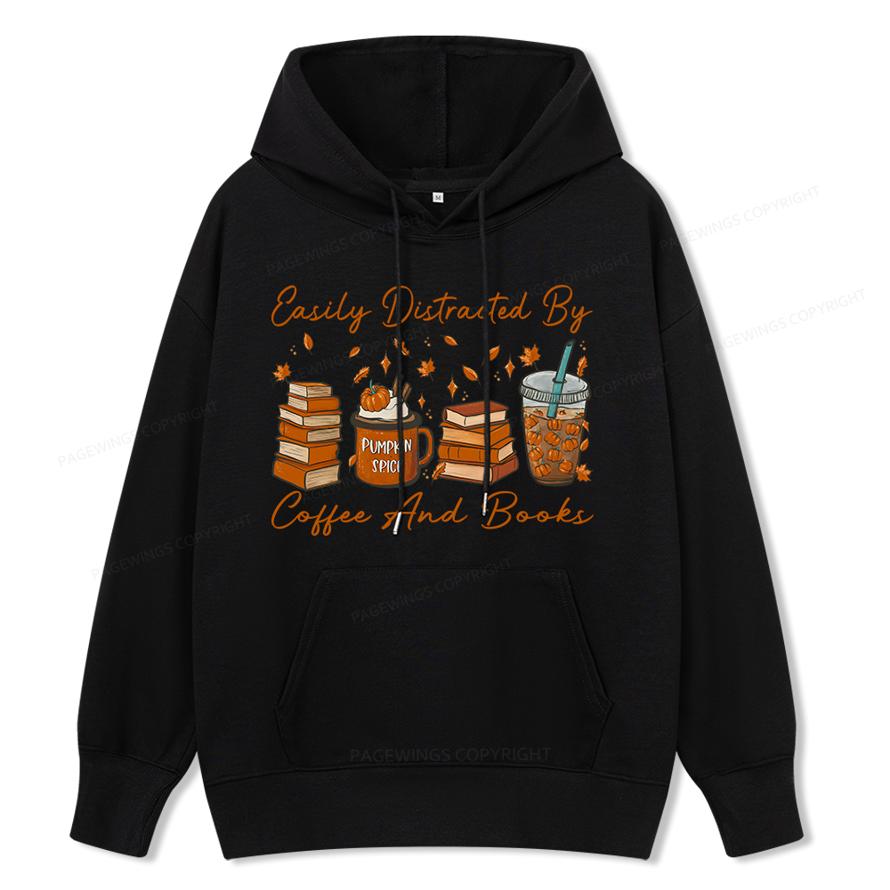 Pagewings Easily Distracted By Coffee And Books Unisex Classic Hoodie