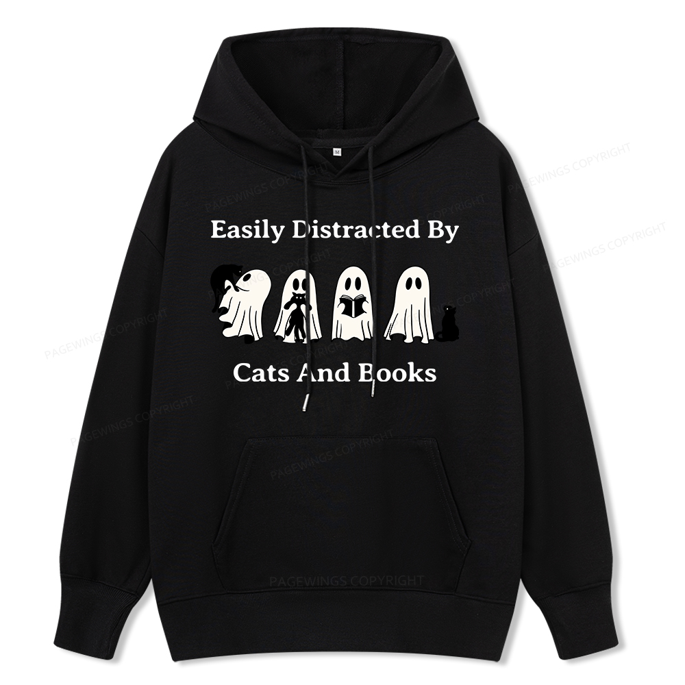 Pagewings Easily Distracted By Cats And Books Unisex Classic Hoodie