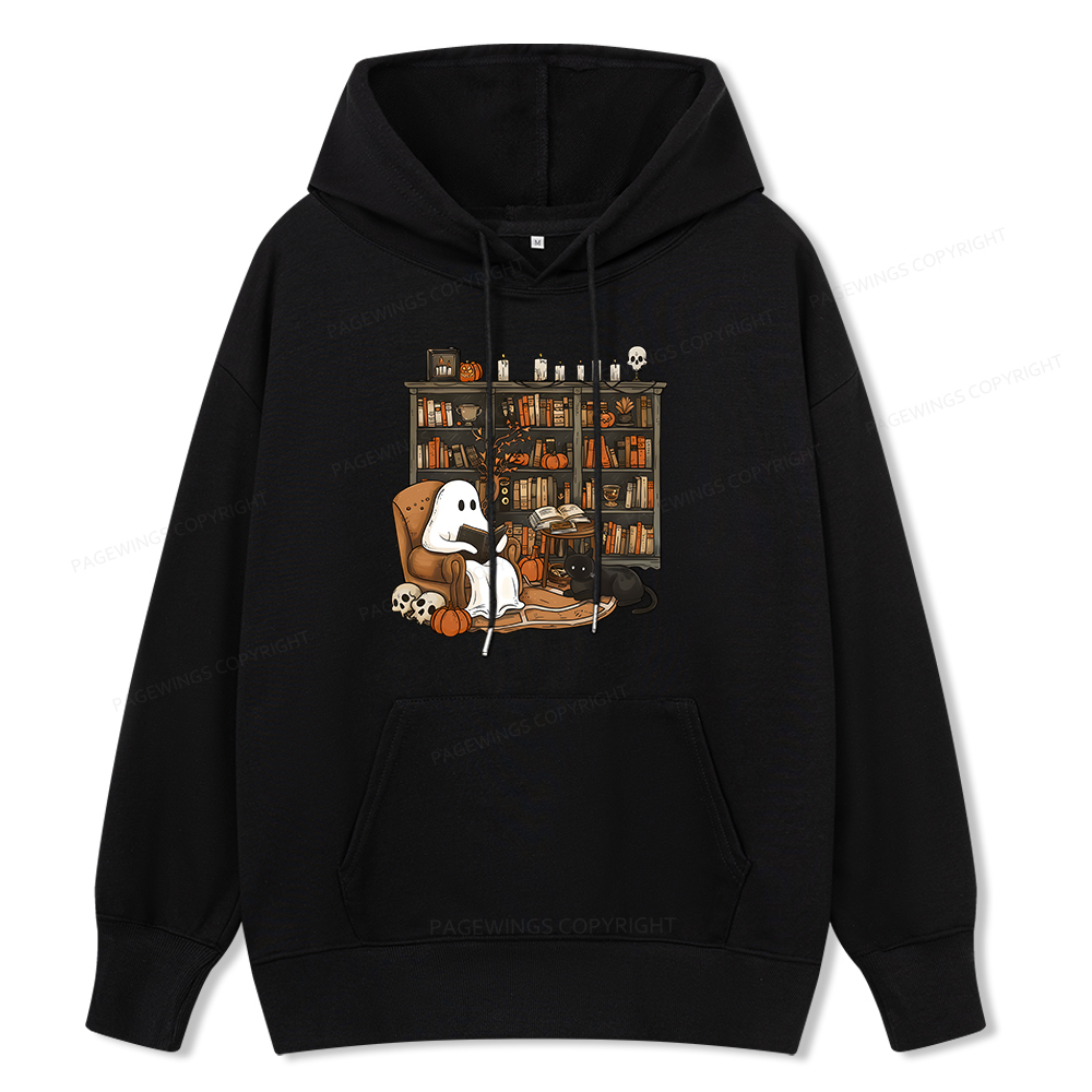 Pagewings Halloween Ghost Reading Books Unisex Classic Hoodie