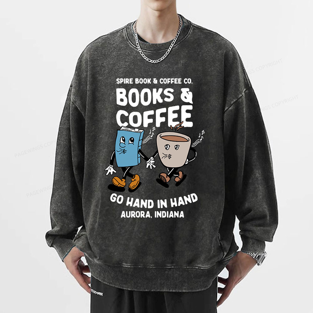 Pagewings Books Coffee Unisex Washed Sweatshirt