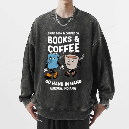 Pagewings Books Coffee Unisex Washed Sweatshirt