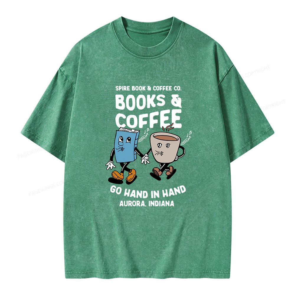 Pagewings Books Coffee Unisex Washed T-shirt