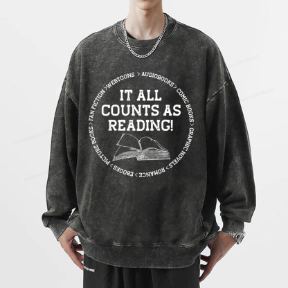 Pagewings It All Counts As Reading Unisex Washed Sweatshirt