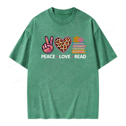 Pagewings Peace Love Read World Book Day Unisex Washed T-shirt