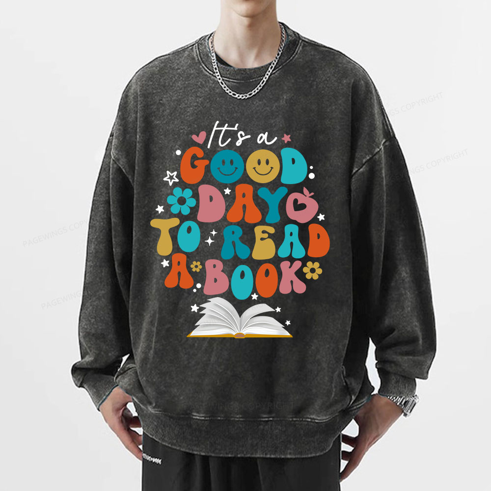Pagewings Good Day To Read A Book Unisex Washed Sweatshirt