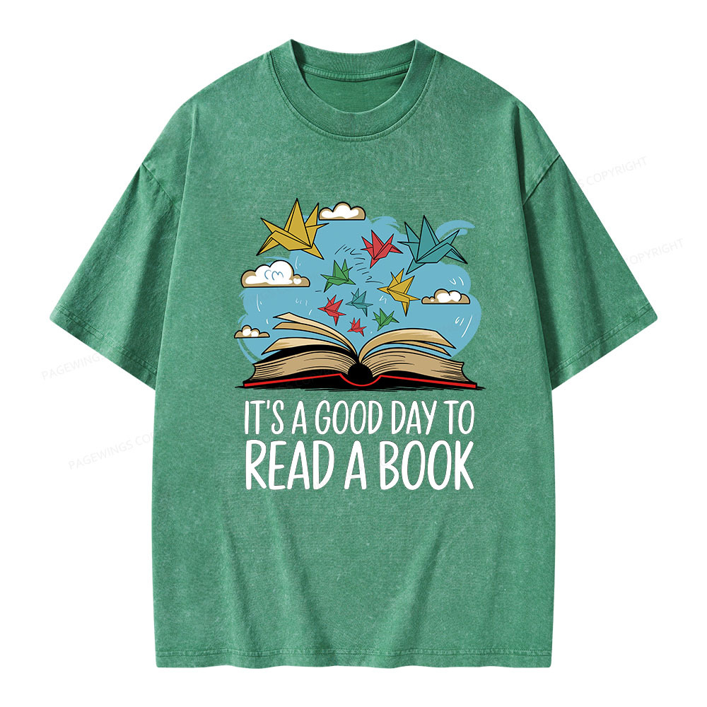 Pagewings It’s a Good Day to Read a Book Unisex Washed T-shirt