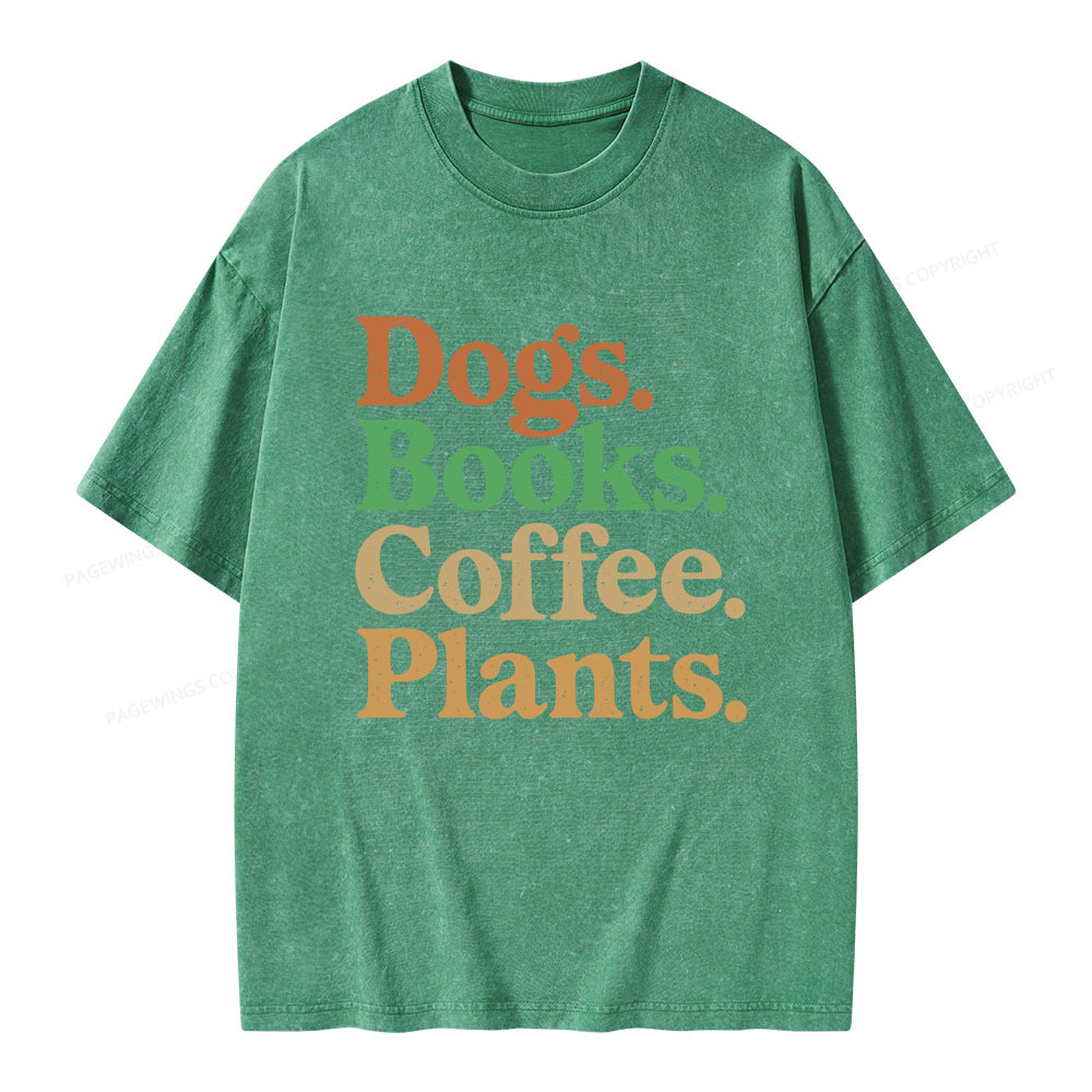 Pagewings Dogs Books Coffee Plants Unisex Washed T-shirt