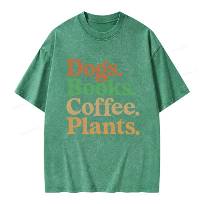 Pagewings Dogs Books Coffee Plants Unisex Washed T-shirt