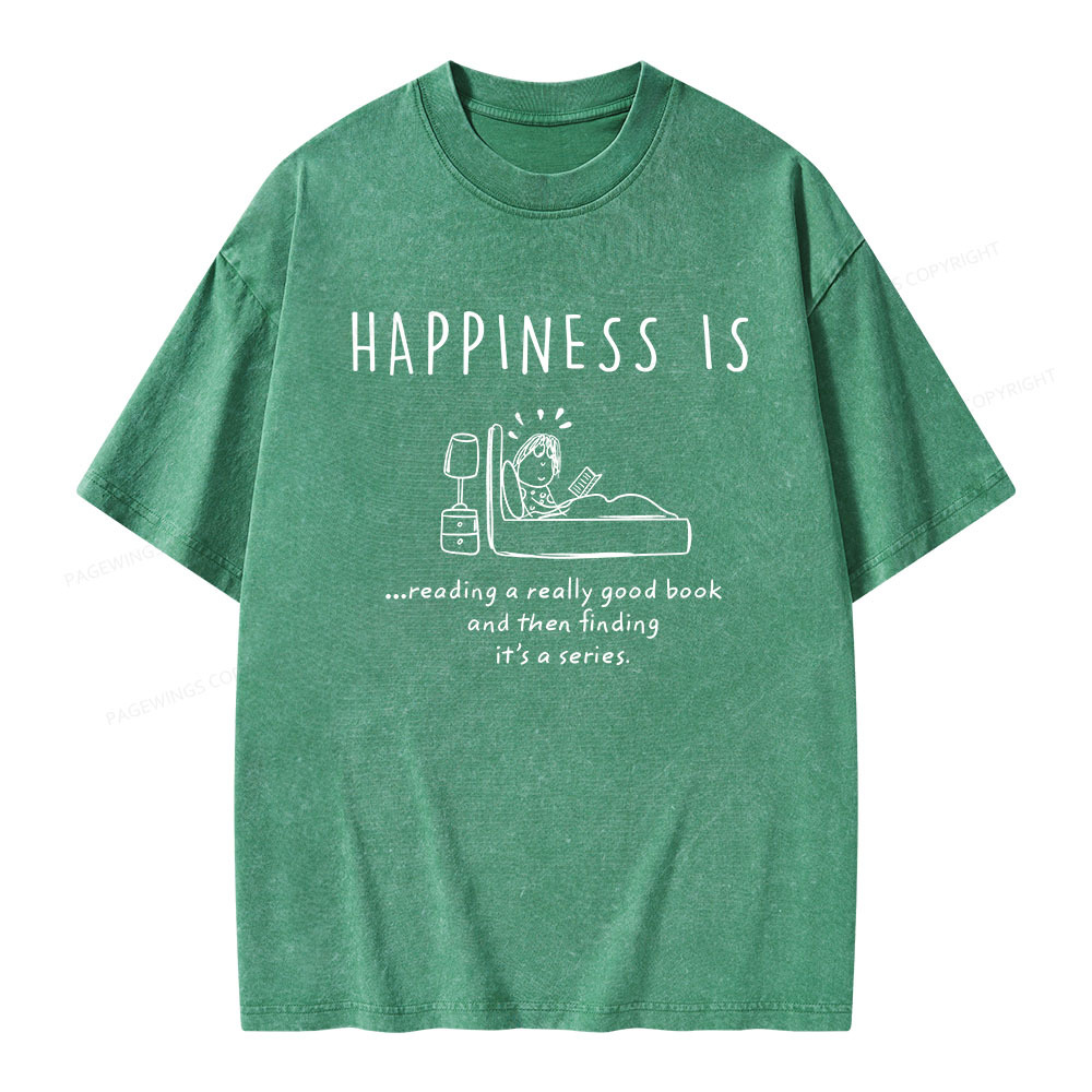 Pagewings Happiness Is...Reading A  Series Unisex Washed T-shirt