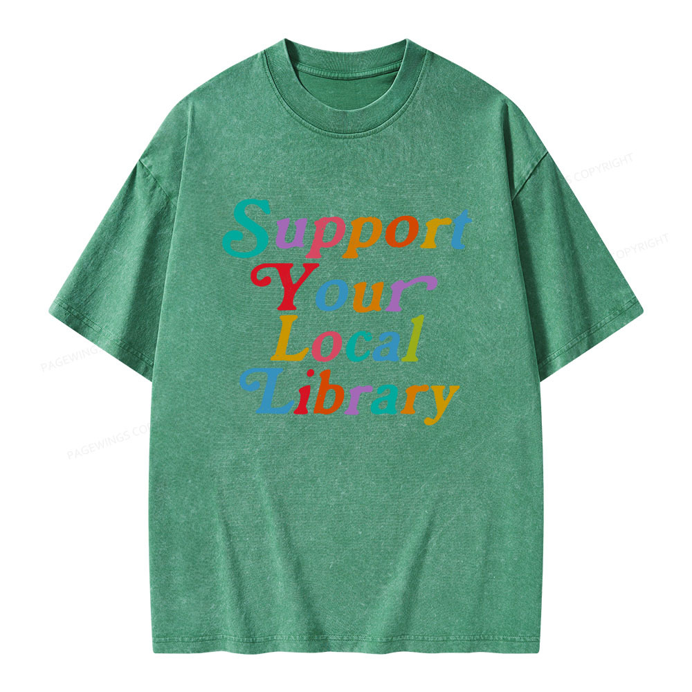 Pagewings Support Your Local Library Unisex Washed T-shirt