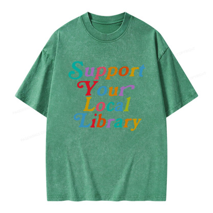 Pagewings Support Your Local Library Unisex Washed T-shirt