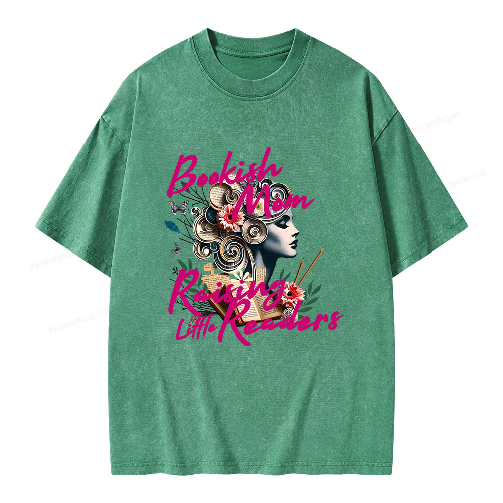 Pagewings Bookish Mom Raising Little Readers Unisex Washed T-shirt