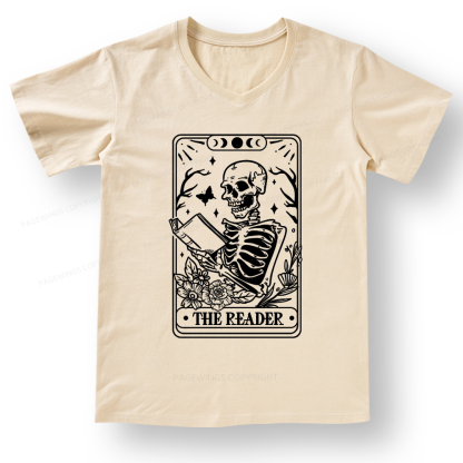 Pagewings Halloween The Reader Tarot Card V-neck T-shirt