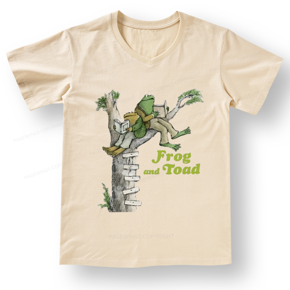 Pagewings Frog and Toad Old Book V-neck T-shirt