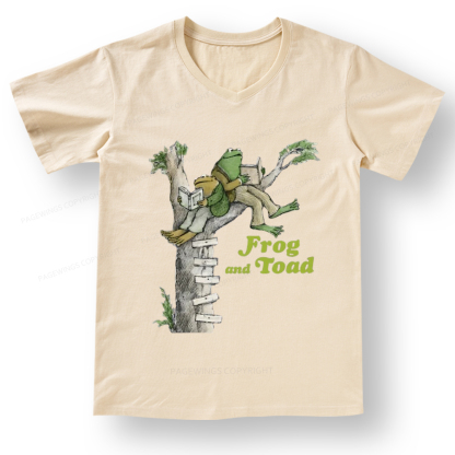 Pagewings Frog and Toad Old Book V-neck T-shirt