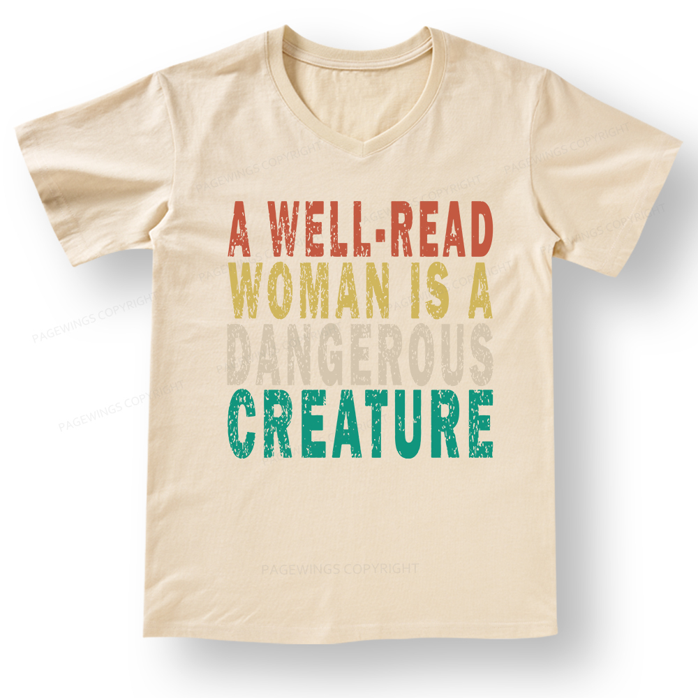 Pagewings A Well-Read Woman Is A Dangerous Creature V-neck T-shirt
