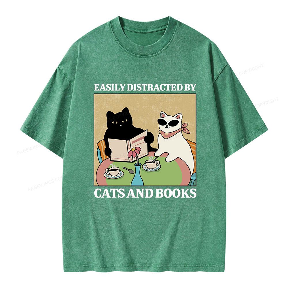 Pagewings Cats And Books Unisex Washed T-shirt