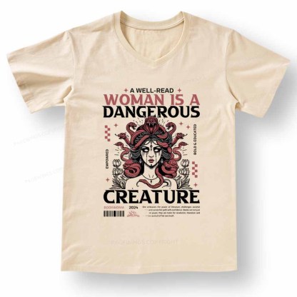 Pagewings A Well-Read Woman is A Dangerous Creature V-neck T-shirt