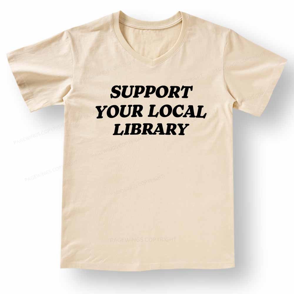 Pagewings Support Your Local Library V-neck T-shirt