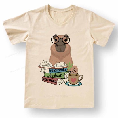 Pagewings Capybara Reading V-neck T-shirt