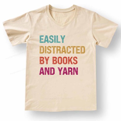 Pagewings Easily Distracted By Books And Yarn V-neck T-shirt