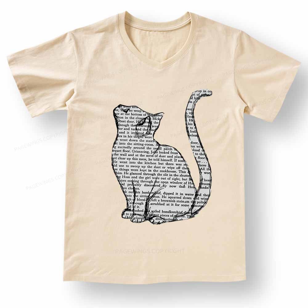 Pagewings Lots Of Books And Cute Cats V-neck T-shirt