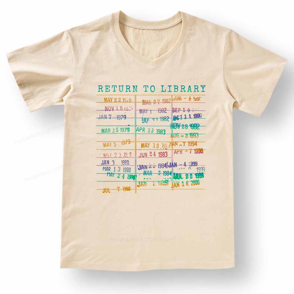Pagewings Vintage Library Rainbow V-neck T-shirt