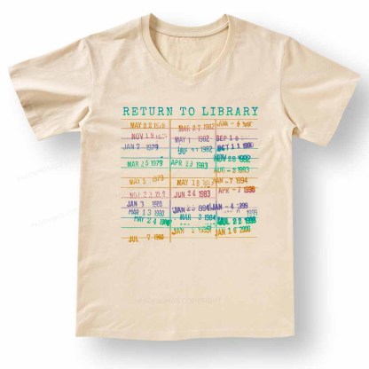 Pagewings Vintage Library Rainbow V-neck T-shirt