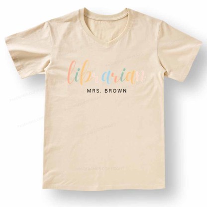 Pagewings Vintage Library Rainbow V-neck T-shirt