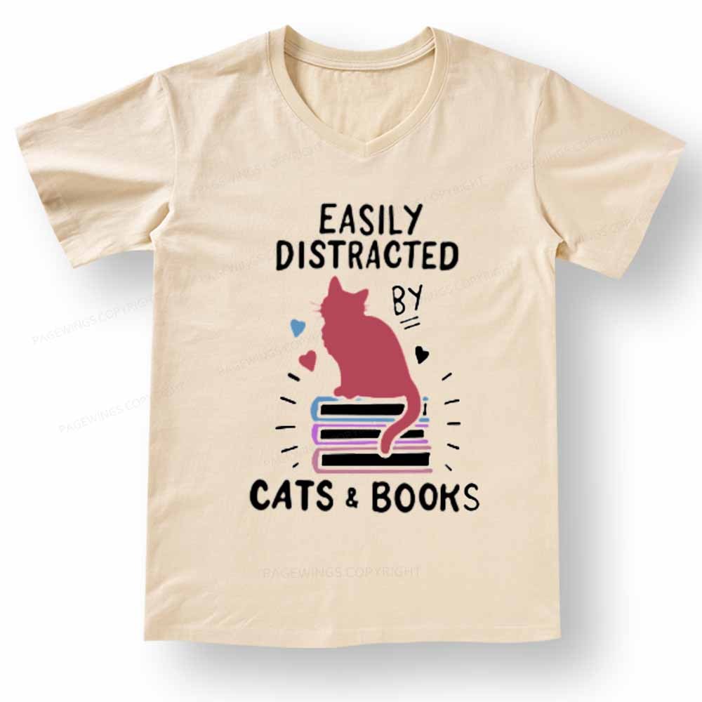 Pagewings Book Fun Cat Book Funny V-neck T-shirt