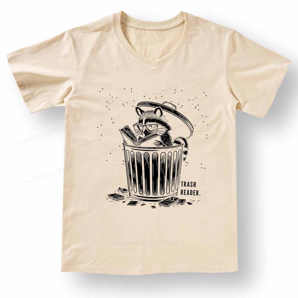 Pagewings Trash Reader Raccoon - Book Quote V-neck T-shirt
