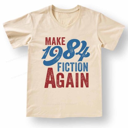 Pagewings Make 1984 Fiction Again Solid and Distressed V-neck T-shirt