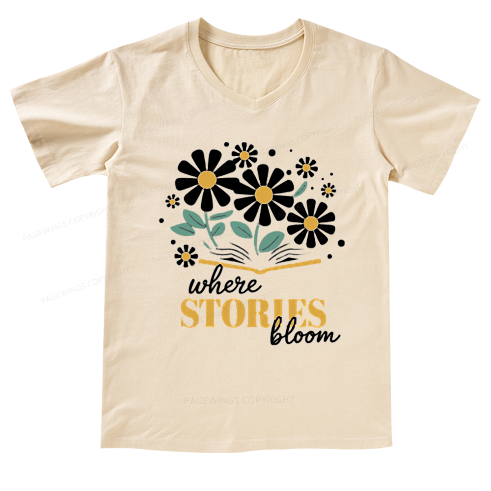Pagewings Where Stories Bloom V-neck T-shirt