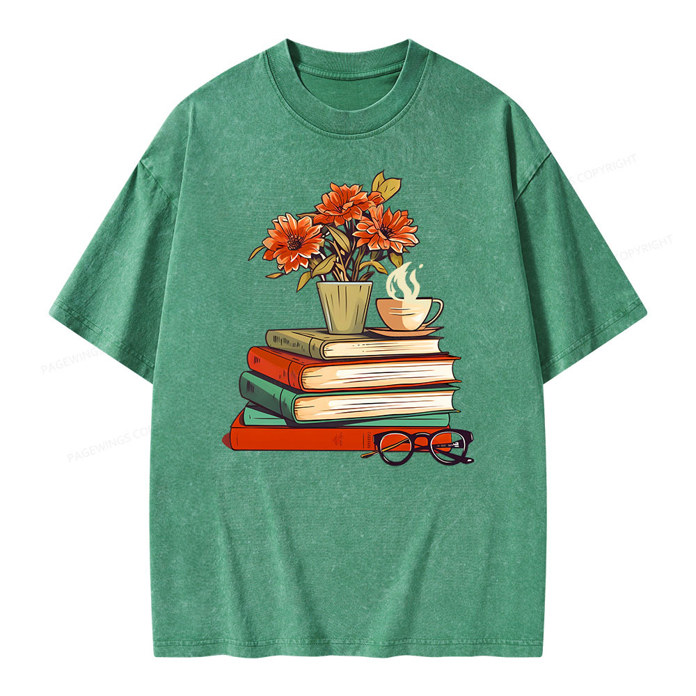 Pagewings Flowers And Some Books Unisex Washed T-shirt