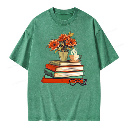 Pagewings Flowers And Some Books Unisex Washed T-shirt